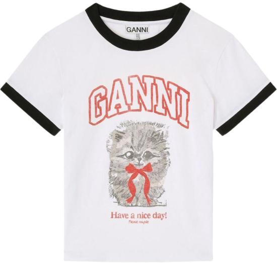 26SS 가니 키티 크롭 티셔츠 A105003011026151 WHITE