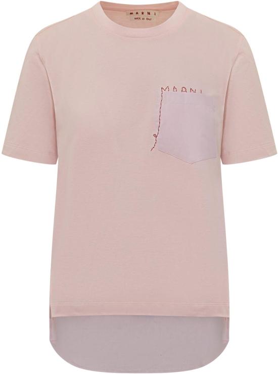 25FW 마르니 로고 핸드스티칭 반팔 티셔츠 THJE0378QSUTC44600C13 PINK