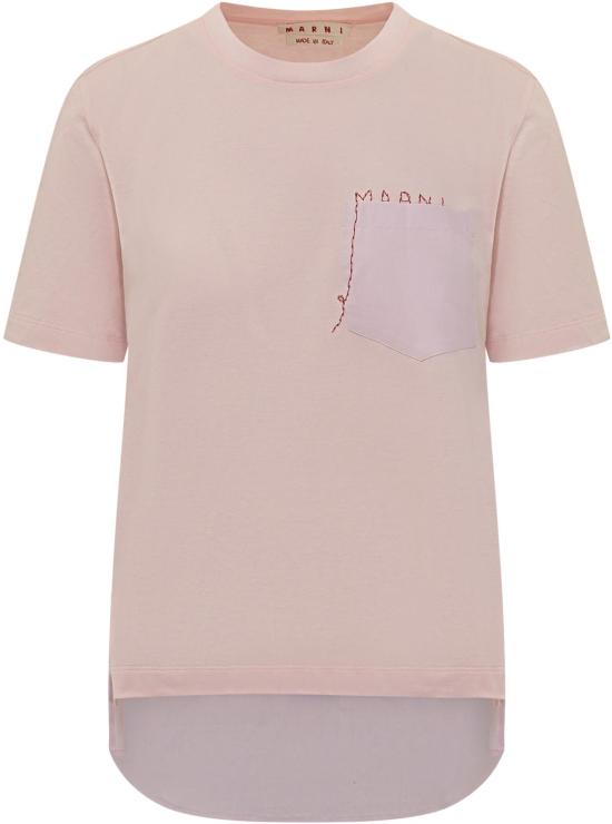 25FW 마르니 로고 핸드스티칭 반팔 티셔츠 THJE0378QSUTC44600C13 PINK