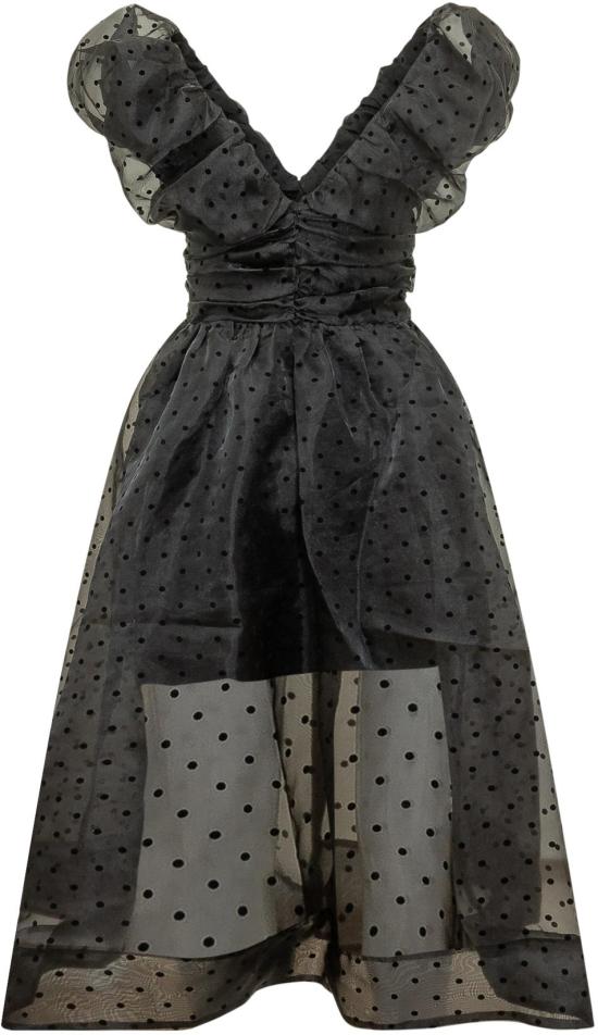 26SS 가니 프린티드 텍스쳐 오간다 롱 러치드 드레스 A1030107099 BLACK - GANNI