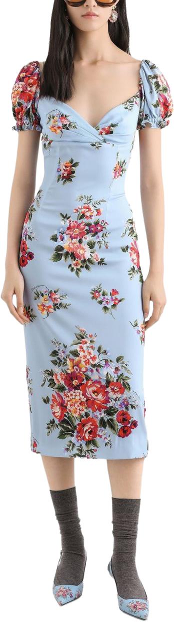 26SS 돌체앤가바나 플라워 부케 프린트 드레스 F612STFSA8PHC5ZO BLUE - DOLCE & GABBANA