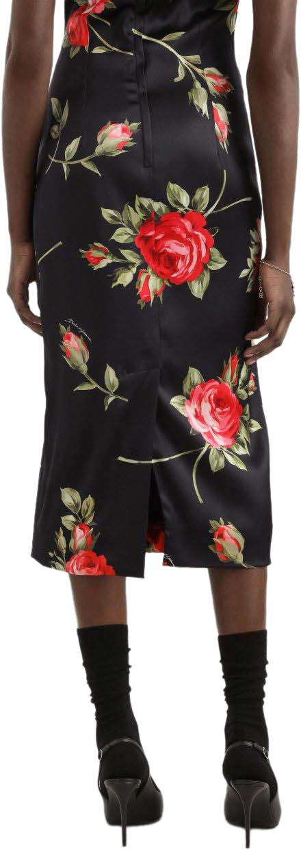 26SS 돌체앤가바나 로즈 부케 프린트 새틴 드레스 F6GASTFSICDHN5ZN BLACK - DOLCE & GABBANA