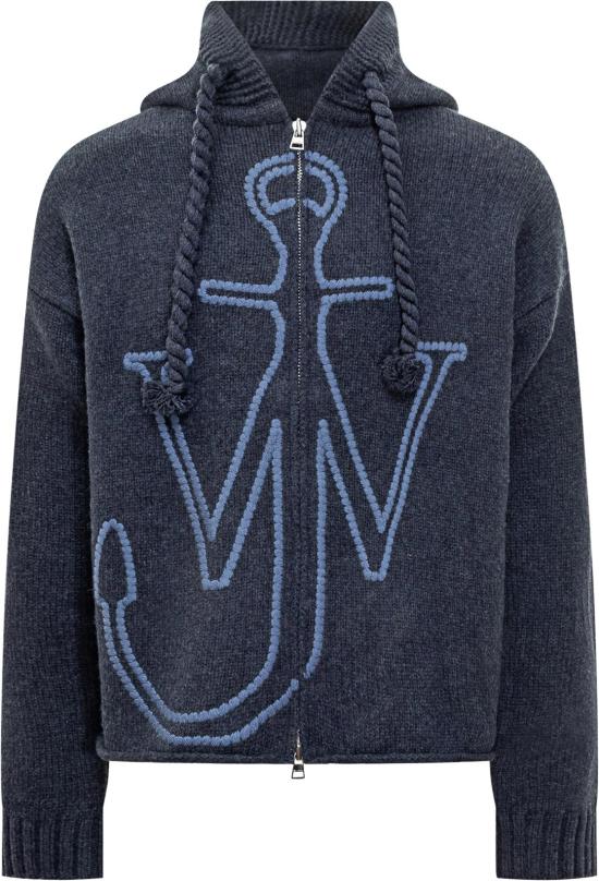 25FW JW앤더슨 앵커 자수 지퍼 후디 KW1429YN0412768 NAVY