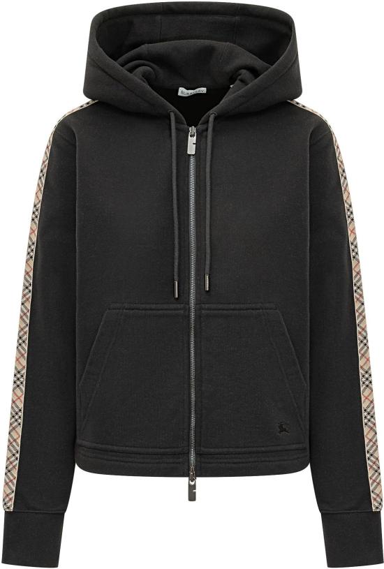 26SS 버버리 체크 트리밍 코튼 지퍼 후디 8121158A1189 BLACK