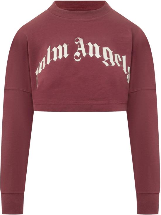 25FW 팜앤젤스 커브드 로고 크롭 롱 슬리브 PWAB023F25JER0022803 MAROON