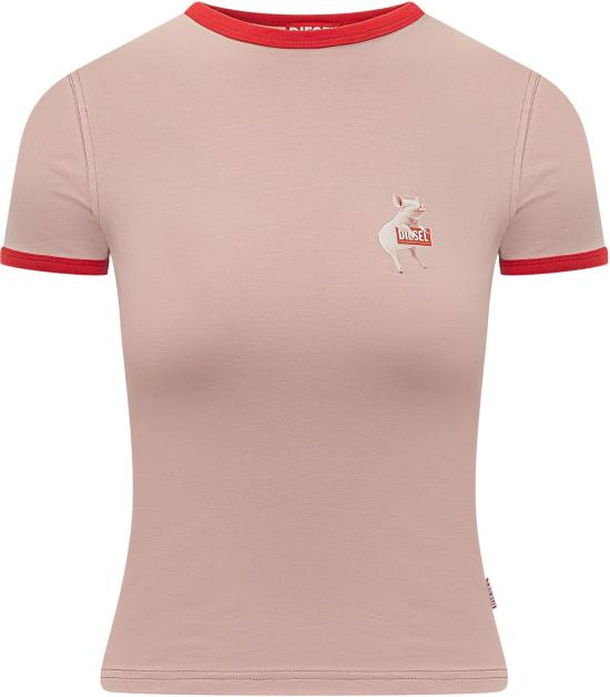 26SS 디젤 T-UNCUTIES 피그 프린트 슬림 티셔츠 A219190QHHA33L PINK