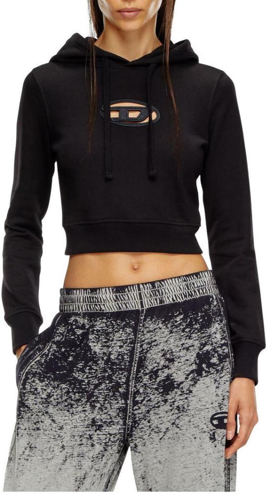 25FW 디젤 F 슬리미 후드 Od 컷 아웃 로고 크롭 후드티셔츠 A157140GRAC9XX BLACK - DIESEL