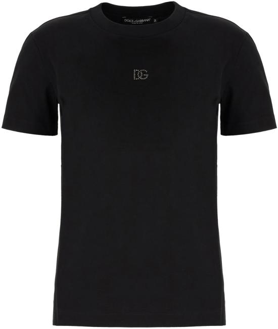 26SS 돌체앤가바나 DG 자수 & 라인스톤 저지 티셔츠 F8V42ZGDDL7N0000 BLACK