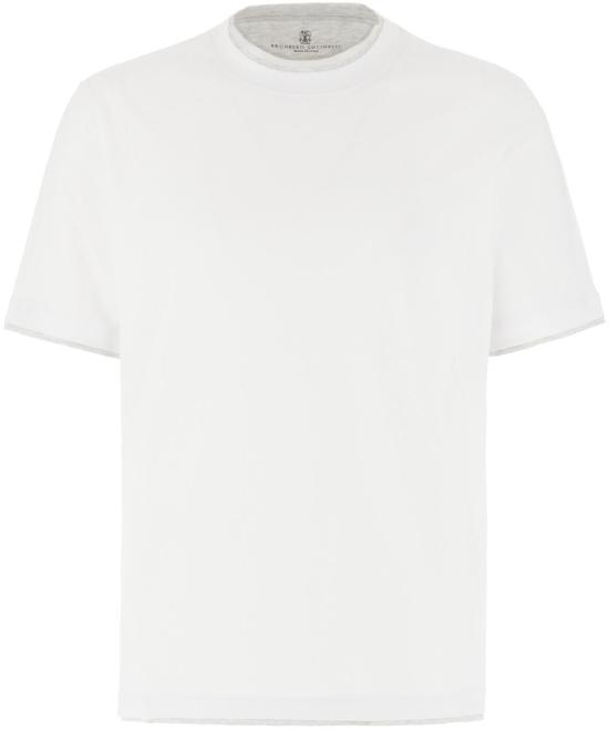 26SS 브루넬로 쿠치넬리 자수 로고 티셔츠 M0B137427CW787 WHITE
