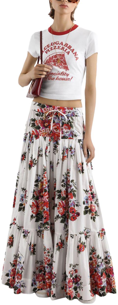26SS 돌체앤가바나 플라워 부케 프린트 포플린 롱 스커트 F4DC6THS5UUHA5ZO WHITE - DOLCE & GABBANA