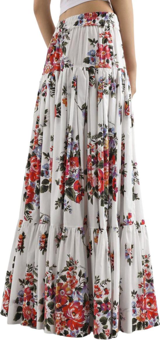 26SS 돌체앤가바나 플라워 부케 프린트 포플린 롱 스커트 F4DC6THS5UUHA5ZO WHITE - DOLCE & GABBANA