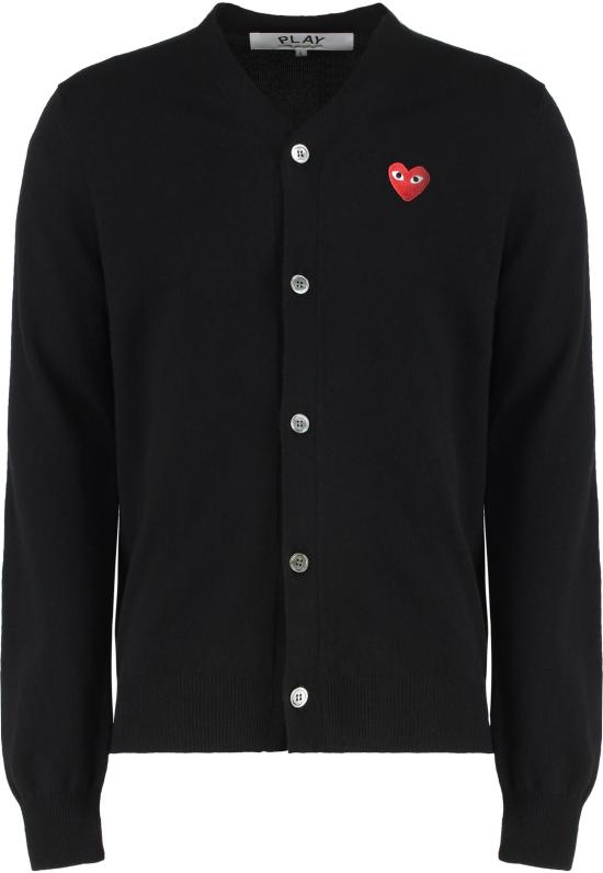 26SS 꼼데가르송 V넥 하트 와펜 가디건 AXN008051 BLACK