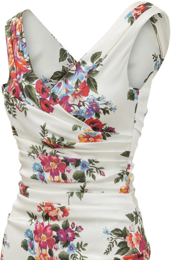 26SS 돌체앤가바나 플라워 부케 프린트 새틴 드레스 F612RTFSICEHA5ZO WHITE - DOLCE & GABBANA
