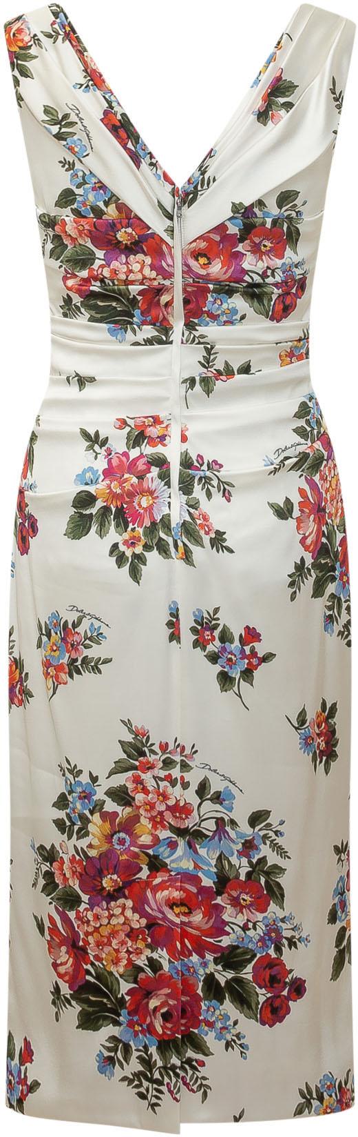 26SS 돌체앤가바나 플라워 부케 프린트 새틴 드레스 F612RTFSICEHA5ZO WHITE - DOLCE & GABBANA