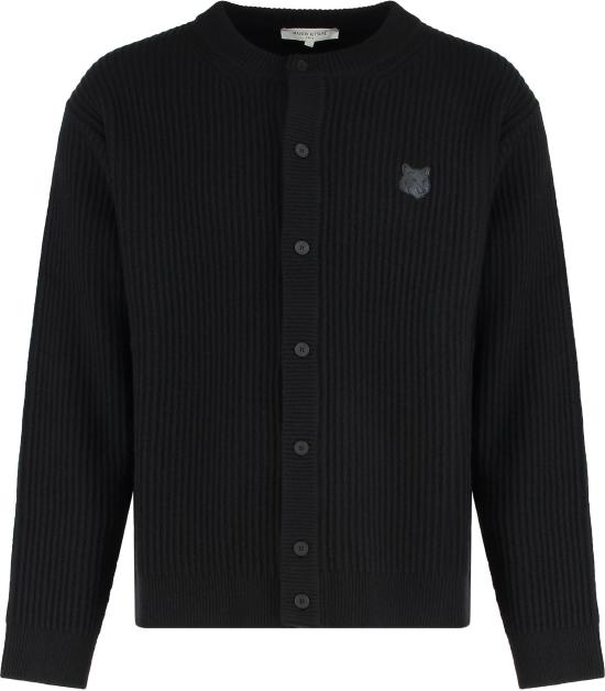25FW 메종키츠네 폭스 헤드 울 립드 가디건 PM00508KT1149 BLACK