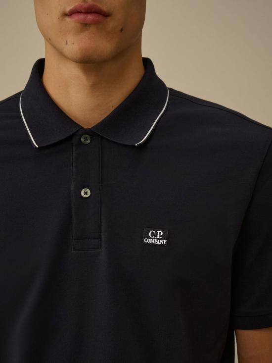 26SS 씨피 컴퍼니 스트레치 피케 스트라이프 칼라 반소매 폴로 셔츠 RCCMPL722A 005263W888 Blue - C.P. COMPANY