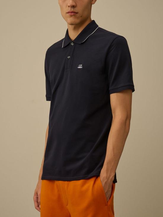 26SS 씨피 컴퍼니 스트레치 피케 스트라이프 칼라 반소매 폴로 셔츠 RCCMPL722A 005263W888 Blue - C.P. COMPANY