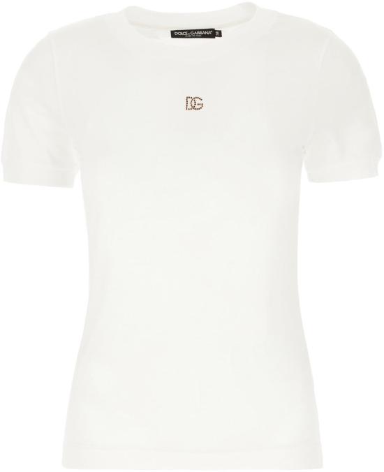 26SS 돌체앤가바나 DG 자수 & 라인스톤 저지 티셔츠 F8V42ZGDDL7W0800 WHITE