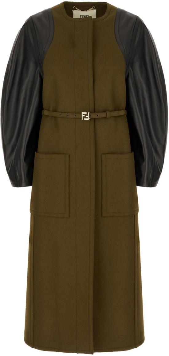 25FW 펜디 울 가죽 코트 FF6150AJ0KF1T6G BROWN