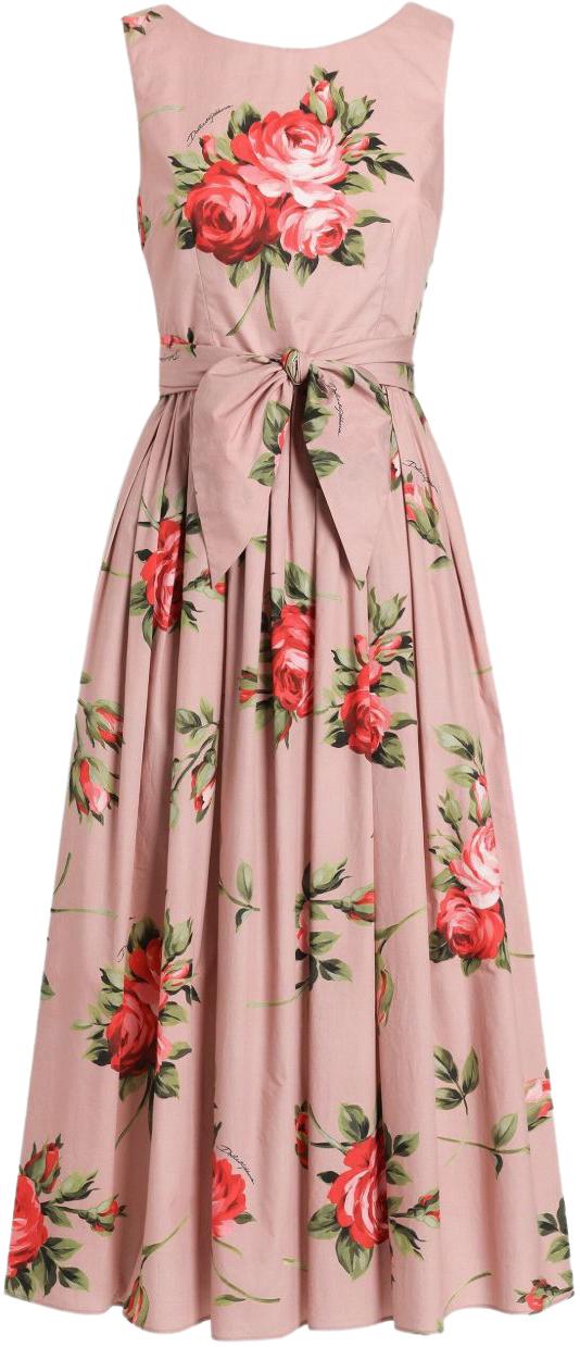 26SS 돌체앤가바나 로즈 부케 프린트 코튼 드레스 F612PTHS5UTHF5ZN PINK