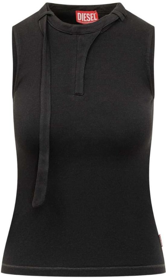 26SS 디젤 T-아라스 골지 저지 바이커 넥 스트랩 탑 A235420JEAI9XX BLACK