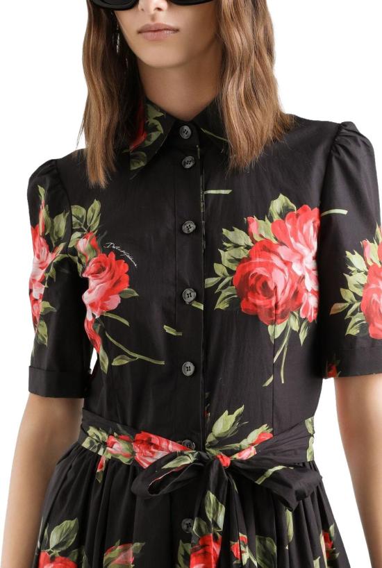 26SS 돌체앤가바나 로즈 부케 프린트 포플린 셔츠 드레스 F6JFNTHS5UTHN5ZN BLACK - DOLCE & GABBANA