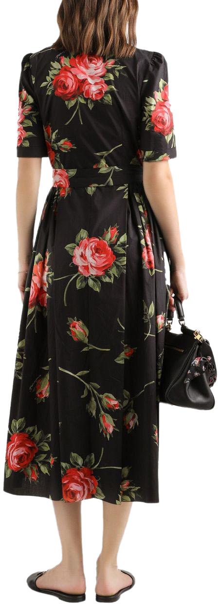 26SS 돌체앤가바나 로즈 부케 프린트 포플린 셔츠 드레스 F6JFNTHS5UTHN5ZN BLACK - DOLCE & GABBANA