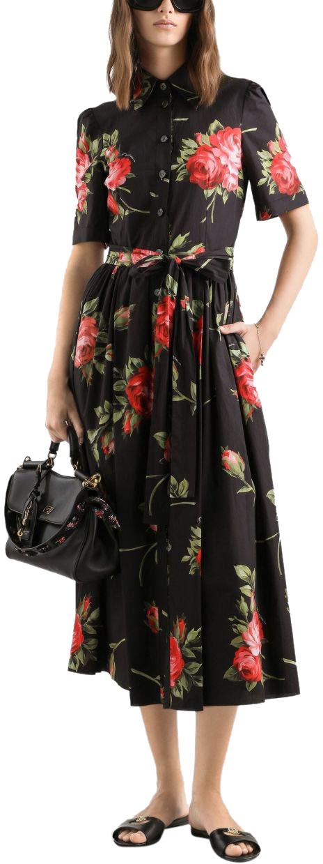 26SS 돌체앤가바나 로즈 부케 프린트 포플린 셔츠 드레스 F6JFNTHS5UTHN5ZN BLACK - DOLCE & GABBANA