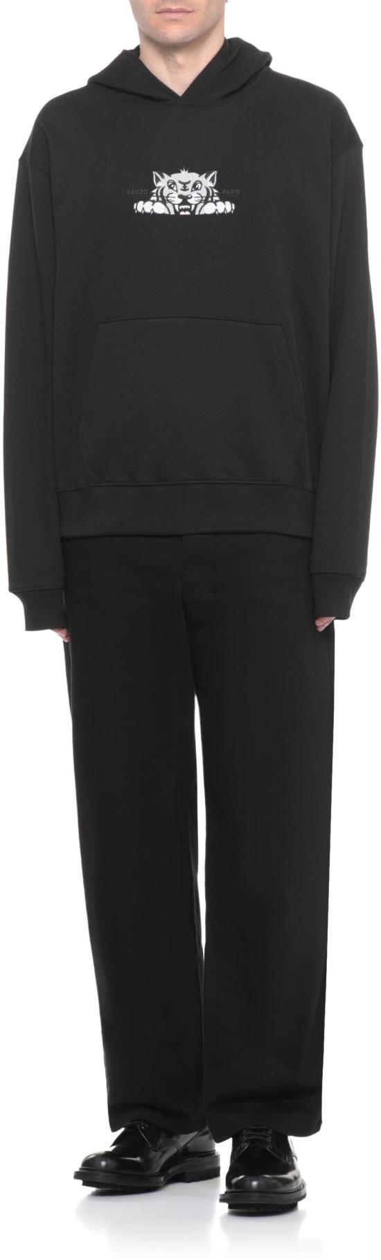 25FW 겐조 해피 타이거 자수 후드 티셔츠 FF65HO2534MF99J BLACK - KENZO