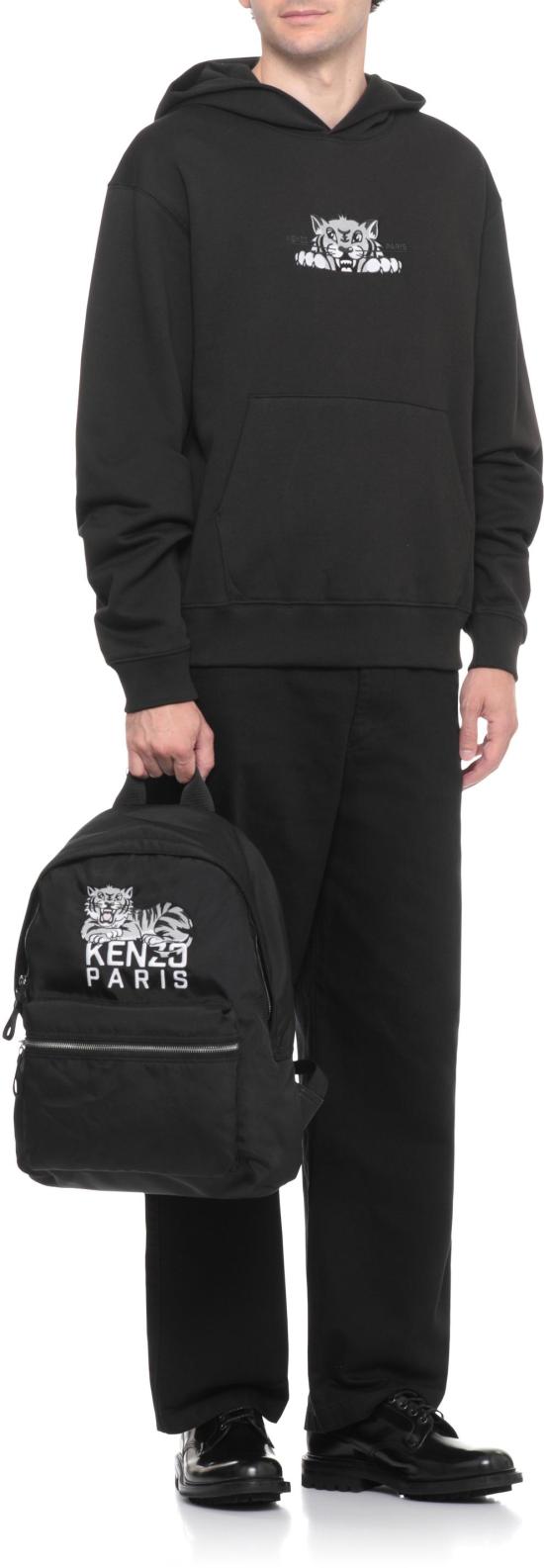 25FW 겐조 해피 타이거 자수 후드 티셔츠 FF65HO2534MF99J BLACK - KENZO