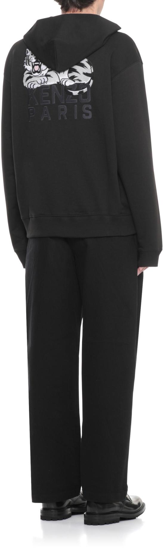 25FW 겐조 해피 타이거 자수 후드 티셔츠 FF65HO2534MF99J BLACK - KENZO