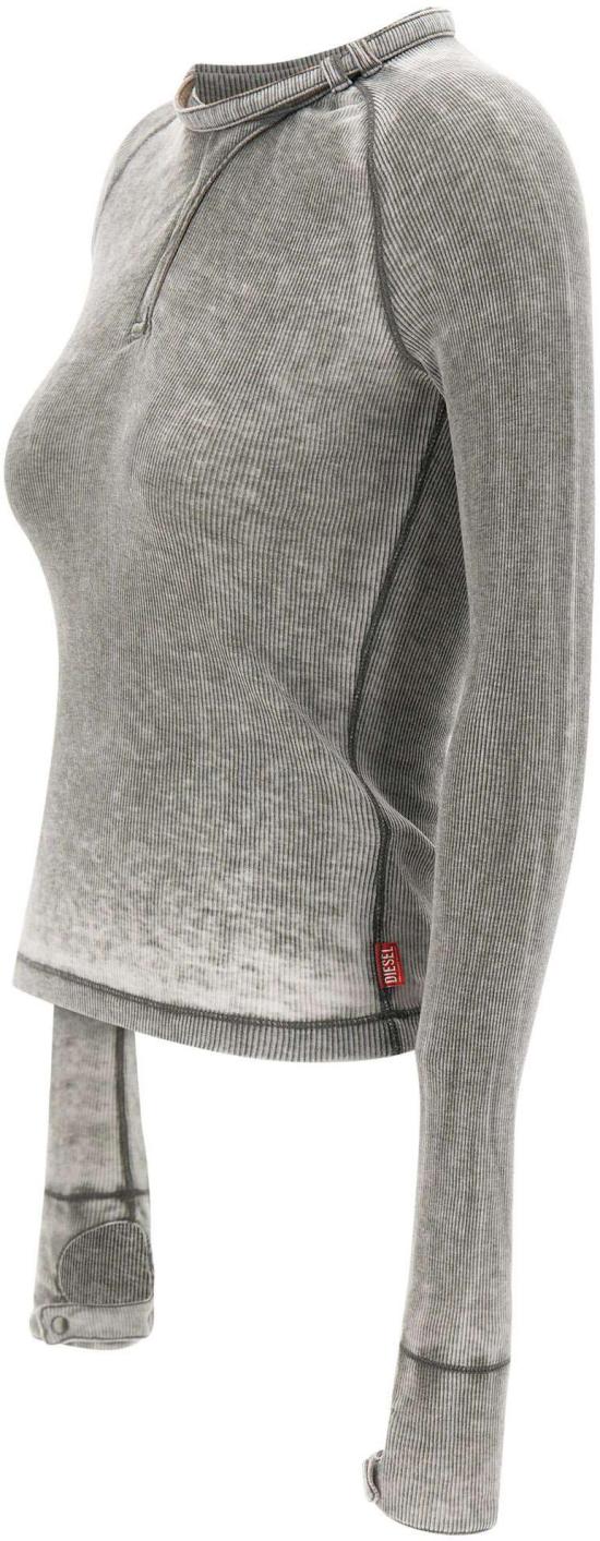 26SS 디젤 T-ECLA T-ERESA 바이커 넥 스트랩 리브 저지 롱슬리브 탑 A229280HGCQ9CY GREY - DIESEL