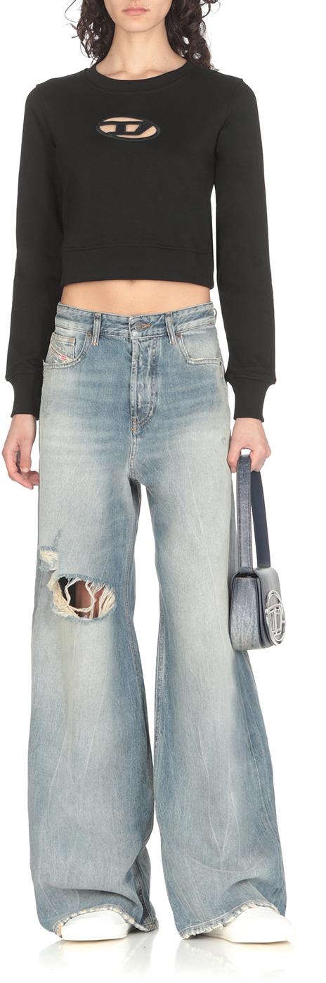 25FW 디젤 F 슬리미 Od 컷아웃 로고 크롭 스웨트셔츠 A099310GRAC9XX BLACK - DIESEL