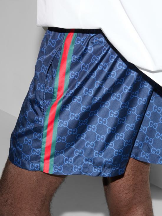 26SS 구찌 프린트 포플린 테크 스윔 쇼츠 815602 XHAJ34735 Blue - GUCCI