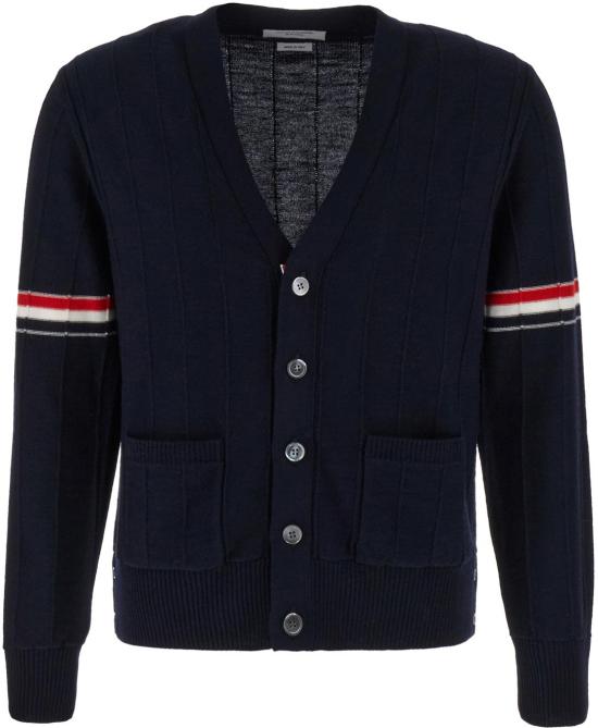  톰브라운 울 릴렉스드 브이넥 암밴드 가디건 MKC519AY1002415 BLUE