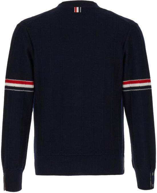  톰브라운 울 릴렉스드 브이넥 암밴드 가디건 MKC519AY1002415 BLUE - THOM BROWNE