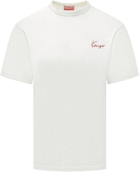 26SS 겐조 Archive Rose 자수 아웃라인 티셔츠 FG55TS2214SK02 WHITE