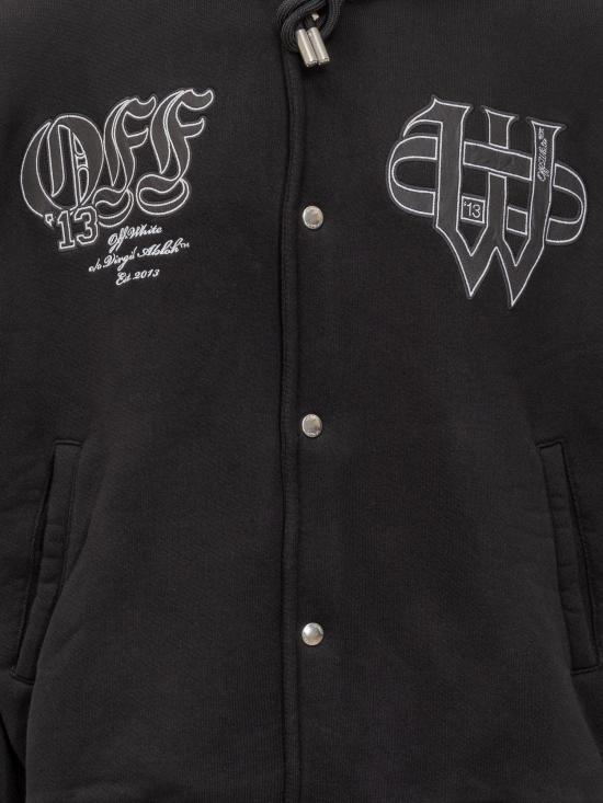 25FW 오프화이트 고딕 레터링 플리스 바시티 재킷 OMEK003F25FLE0011001 BLACK - OFF WHITE