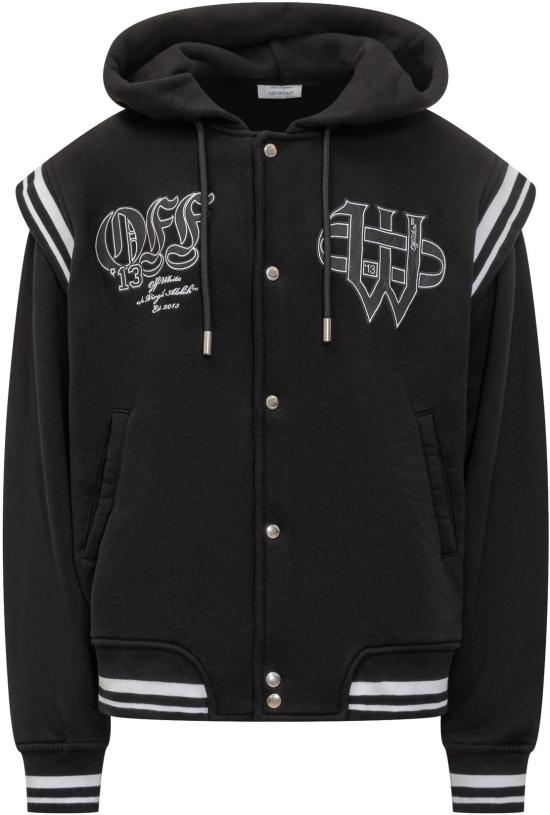 25FW 오프화이트 고딕 레터링 플리스 바시티 재킷 OMEK003F25FLE0011001 BLACK