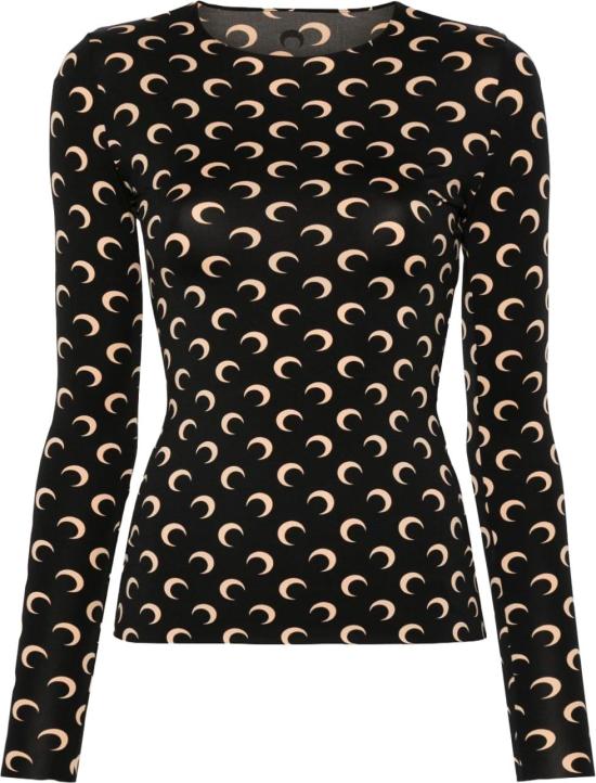 26SS 마린세르 크레센트 문 프린트 긴팔 티셔츠 WTS006ACJER0001IT99 BLACK