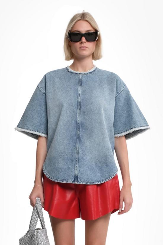  텔라 데님 셔츠 브라질 데님 탑 라이트 블루 데님