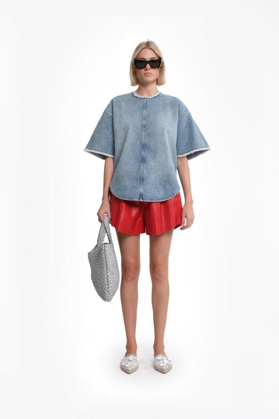  텔라 데님 셔츠 브라질 데님 탑 라이트 블루 데님 - TELA