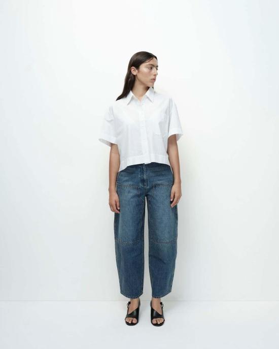  미정박 데님 팬츠 박미정 데님 배럴 레그 패치 팬츠