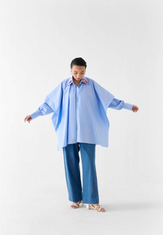  이키비 블라우스 아주르 레이어드 포플린 셔츠