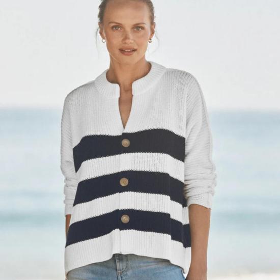  프랭크 앤 에일린 가디건 프랭크 & 아일린 몬테시토 카디건 화이트 & 네이비 스트라이프 - FRANK & EILEEN