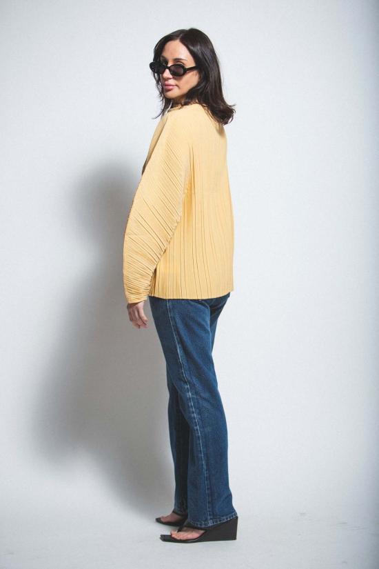  esthe 블라우스 에스테 스컬프티드 플리츠 하이넥 탑 옐로우 - OTHER BRANDS