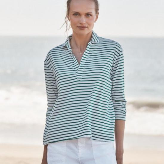  프랭크 앤 에일린 긴팔 티셔츠 프랭크 & 아일린 패트릭 포포버 헨리 탑 그린 & 화이트 스트라이프