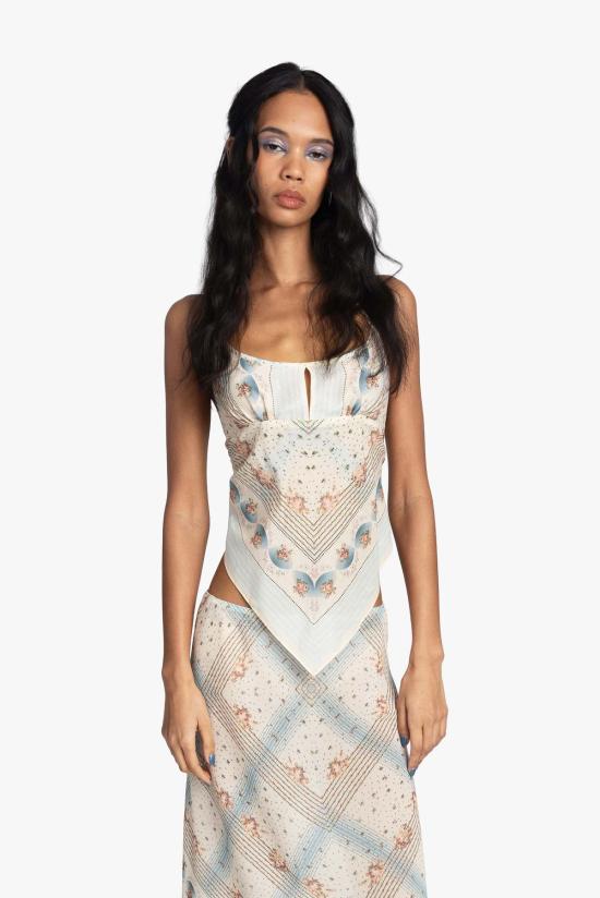  안나 수이 블라우스 헤리티지 스카프 프린트 앞치마 탑