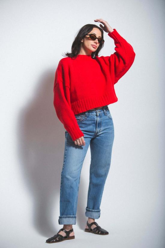  샤이나 모트 스웨터 클래식 크루넥 코튼 탑