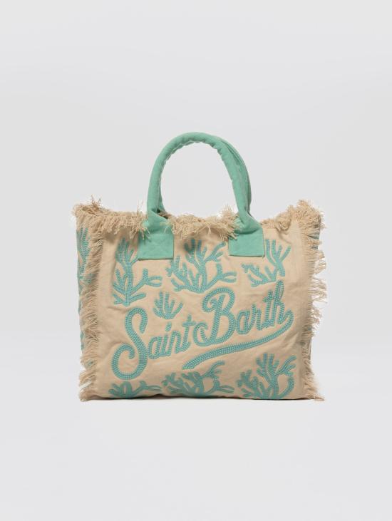 26SS 세인트바쓰 토트백 Cotone con Ricami Verde Acqua의 보르사 베니티